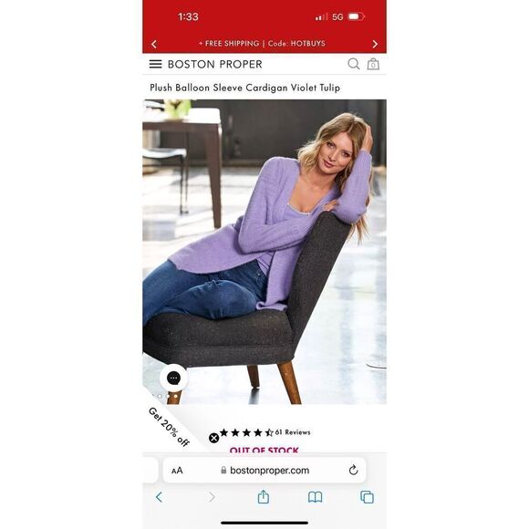 Boston Proper Women’s Plush Balloon Sleeve Cardigan Violet Tulip - Picture 11 of 11